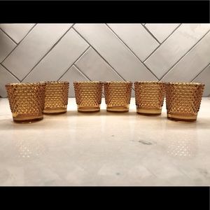 Six Amber Depression-Glass-Style votive holders